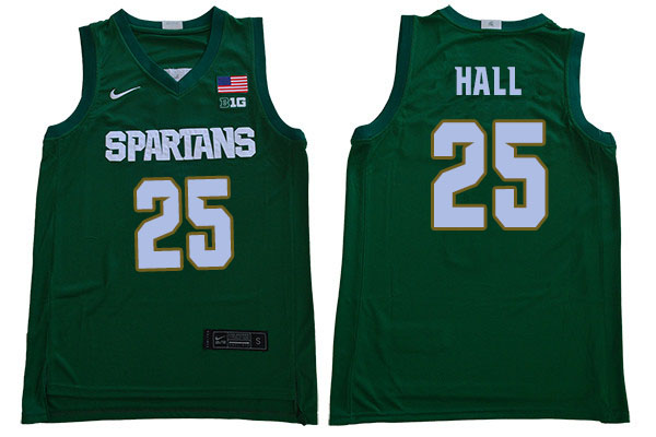 Men Michigan State Spartans #25 Malik Hall NCAA Nike Authentic Green College Stitched Basketball Jersey VZ41D23II